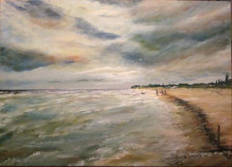 Strandspaziergang mit Hund - peter paint - Array auf Array -  - Array