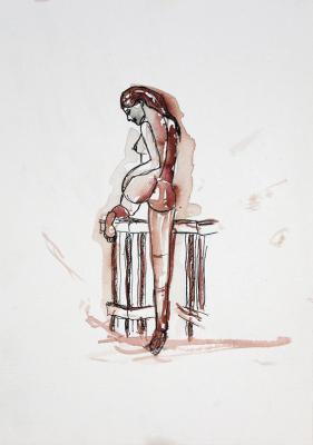 Zeichnung Nude 13 (Aquarellpapier, Tusche, 24x34)  - Wolfgang Bretschneider - Array auf Array - Array - Array